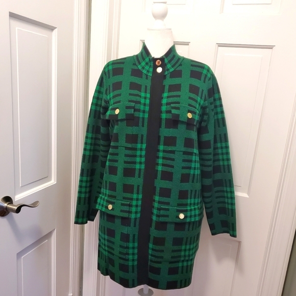 NWT Anne Klein Black/Emerald Green Plaid Sweater Jacket Size XL, Retail … - Picture 1 of 13